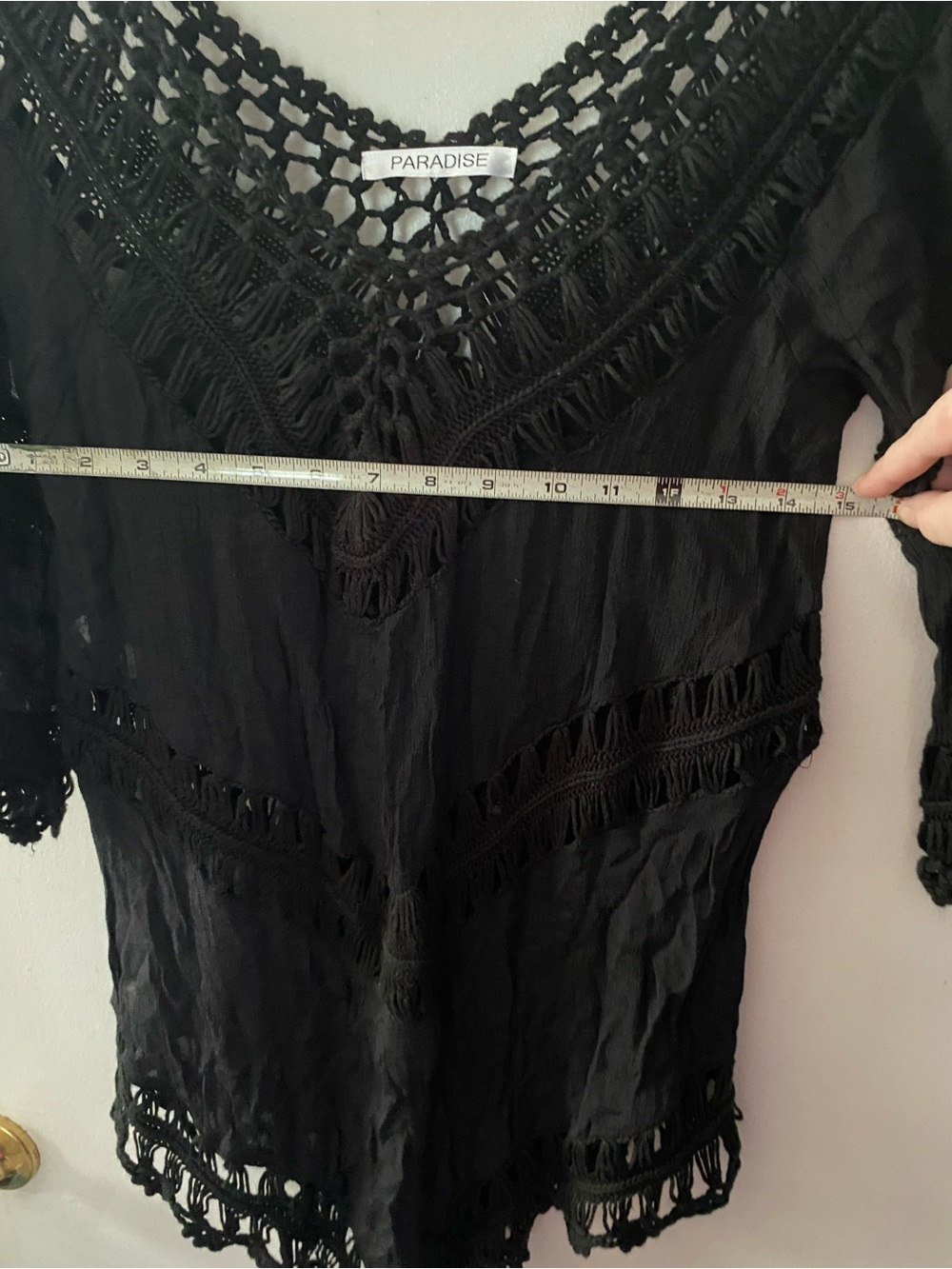 Paradise Black Crochet V-Neck Women’s Top/Swimsuit Cover w/ See-Through Design - Picture 5 of 7